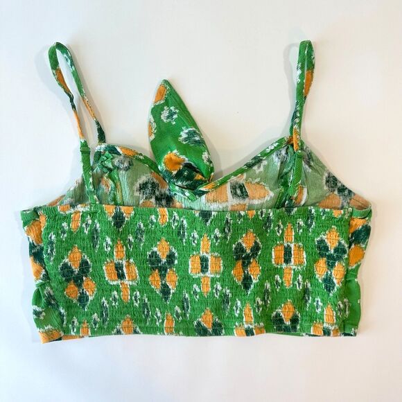 Aerie Women's Tie Front Crop Top Green/Yellow M - Picture 4 of 6